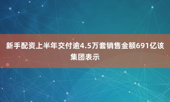 新手配资上半年交付逾4.5万套销售金额691亿该集团表示